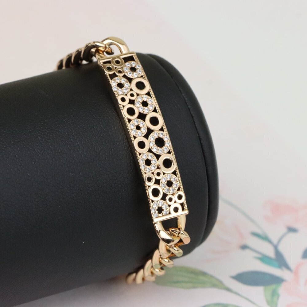 "Rose Gold Bracelet with Bubble Circle Design and Stone Accents, XPBL0932